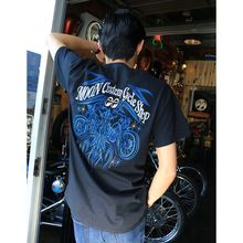 MOON CUSTOM CYCLE SHOP Pinstripe T-Shirt [ TM717 ]