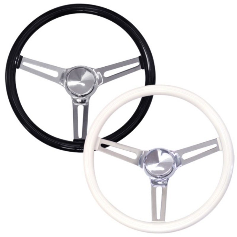 Classic Style Vinyl Grip Steering Wheel 34cm (13.5&quot;) SLOTTED HOLE SPOKES [GS260PW]